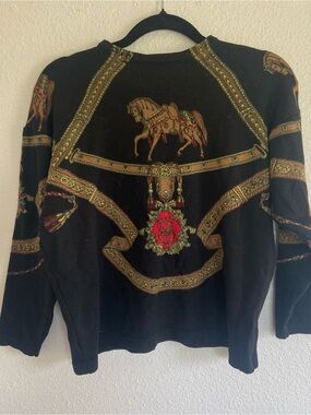 Vintage Martex Italia Merino wool Equestrian Horse pull over sweater 1980s small
